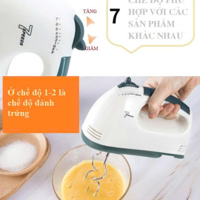 Máy Đánh Trứng Cầm Tay 7 Tốc Độ Công Suất Lớn Tặng Kèm 4 Que Đánh Cao Cấp Thép Không Gỉ - Hàng Chính Hãng - Hàng Nhập Khẩu