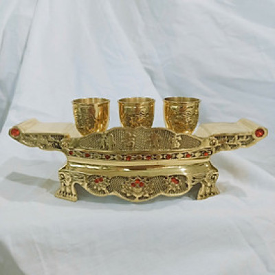 Bộ Ly Nước Thờ Cúng Bằng Đồng, Bộ 5 Ly, Bộ 3 Ly Bằng Đồng Vàng