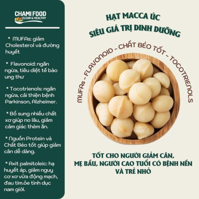 Hạt macca Úc ChamiFood Nứt vỏ 500G NHẬP KHẨU CHÍNH NGẠCH LOẠI 1 giúp Giảm cân Đẹp dáng, bổ sung MUFAs, phù hợp Eat Clean