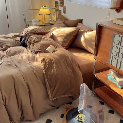 Bộ vỏ chăn ga gối cotton tici LIDACO notag - Full nâu