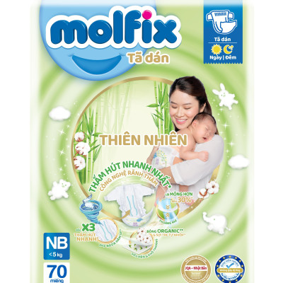 Tã/bỉm dán sơ sinh Molfix Thiên nhiên Jumbo Newborn (dưới 5kg) - Gói 70 miếng