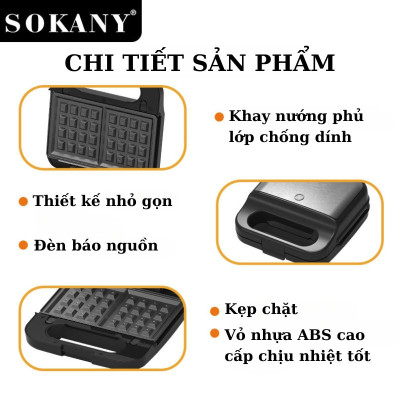 Máy kẹp nướng bánh mì đa năng 3IN1 SOKANY SK-08078 khay chống dính cao cấp dễ dàng vệ sinh, tiện dụng cho mọi gia đình - HÀNG CHÍNH HÃNG