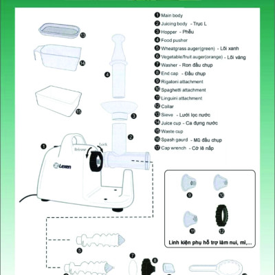 Linh kiện máy ép điện cỏ lúa mì LEXEN - Cây đẩy thức ăn - Hàng chính hãng