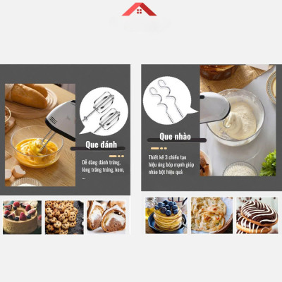 Máy Đánh Trứng Cầm Tay 7 Tốc Độ Công Suất Lớn Tặng Kèm 4 Que Đánh Cao Cấp Thép Không Gỉ - Hàng Chính Hãng - Hàng Nhập Khẩu