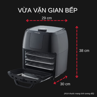 Nồi Chiên Không Dầu SHIMONO SM-AF108T 10L 1800W Cao Cấp Tiêu Chuẩn FDA Hoa Kỳ, LFGB Đức Tặng Kèm Trọn Bộ 9 Phụ Kiện Hàng Chính Hãng