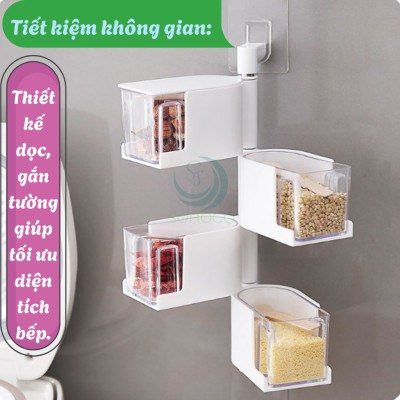 Hộp Gia Vị Treo Tường Xoay 360 Độ- Hộp Đựng Gia Vị Đa Năng Gắn Tường- Kệ Gia Vị Xoay Thông Minh 4 Ngăn- Hộp Đựng Thực Phẩm Mini Gắn Bếp- Hộp Đựng Gia Vị Dạng Kéo Gắn Đứng