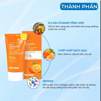 Kem chống nắng Vitamin C Pretty Skin Jeju Vita C Brightening 365 Sun Cream Hàn Quốc 50ml