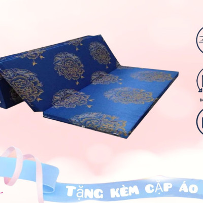 Nệm PE Hàn Quốc Cao Cấp Gấp 3 ( 1m x 1m95 x 3cm) Giao Màu Ngẫu Nhiên - Tặng Kèm Cặp Áo Gối