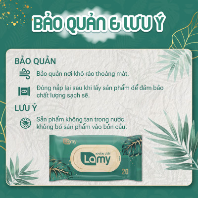 Khăn ướt LAMY 20 tờ cao cấp dành cho em bé không cồn không parabens an toàn cho da nhạy cảm