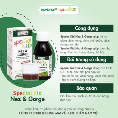 TPBVSK Special Kid Nez et Gorge - Hỗ trợ giảm viêm họng, viêm phế quản, Giúp thông mũi, giảm ho, bớt lo viêm họng (125ml)[Siro – Nhập khẩu Pháp]