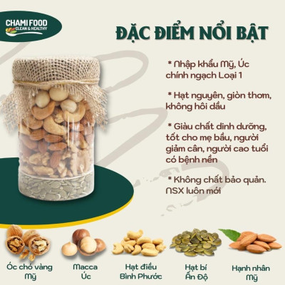 Hạt mix dinh dưỡng CHAMI 5 Loại Siêu hạt 500g Loại 1 Nhập khẩu chính ngạch, granola siêu hạt ngũ cốc ăn kiêng cho bà bầu