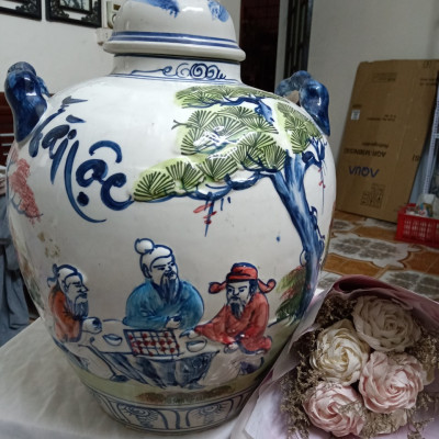 Chum đựng rượu gốm sứ Bát Tràng vẽ cảnh loại 20L