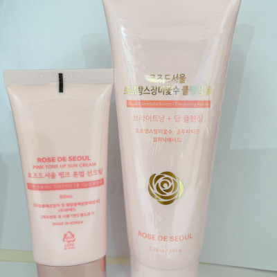 Combo kem chống nắng Rose de seoul và sữa rửa mặt rose de seoul bản mới nhất 2023