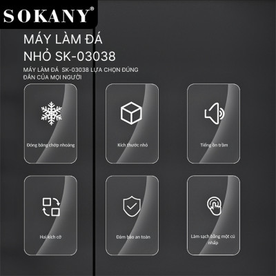 Máy làm đá tự động gia đình SOKANY làm đá nhanh trong vài phút, tiện dụng tiết kiệm điện - SK03038 - HÀNG CHÍNH HÃNG