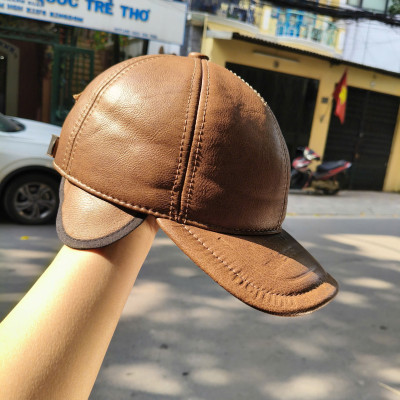 Mũ/ Nón lưỡi trai nam da bò cao cấp BHY2103 phom cứng rộng, có che tai. Nón da thu đông