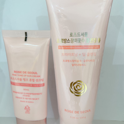 Combo kem chống nắng Rose de seoul và sữa rửa mặt rose de seoul bản mới nhất 2023