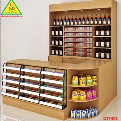 Quầy tính tiền, Bàn thu ngân cho cửa hàng tiện lợi, siêu thị mini, shop  QTT403 - Nội thất lắp ráp Viễn Đông ADV