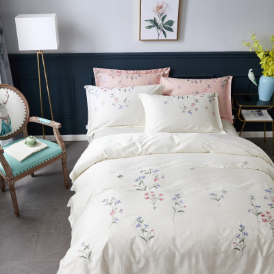 Bộ chăn ra Casa Bello Home- Set Misha  lụa satin thêu họa tiết thêu 5 món