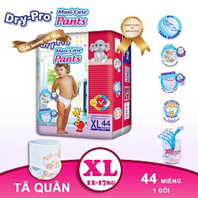 Tã/bỉm quần Dry-Pro siêu thấm hút nhập khẩu Malaysia size XL44 (12kg - 17kg) - Gói 44 miếng
