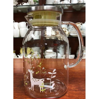 Bình thủy tinh đựng nước chịu nhiệt cao nắp inox họa tiết hoa LL-1,7L -ANTH206