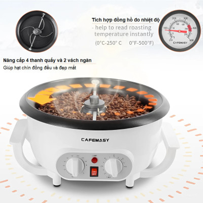 Máy rang hạt cà phê và các loại hạt tự động tích hợp điều chỉnh thời gian thương hiệu Mỹ Cafemasy SCR-300B - Hàng Chính Hãng
