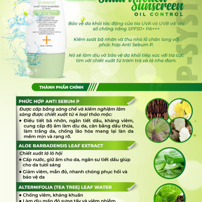 Kem đi nắng trắng da cho da mụn da dầu da hỗn hợp SMART TOUCH SUNSCREEN OIL CONTROL chai 50ml