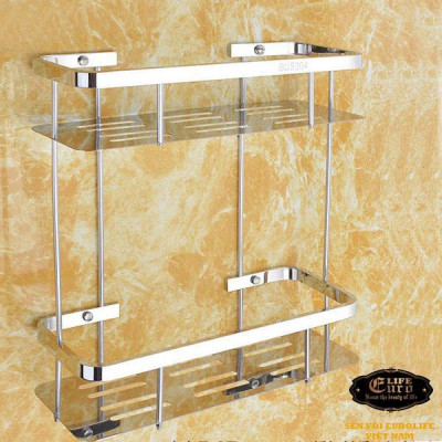 Kệ tường đôi phòng tắm Inox SUS 304Eurolife EL-KT10 (Trắng Bạc)