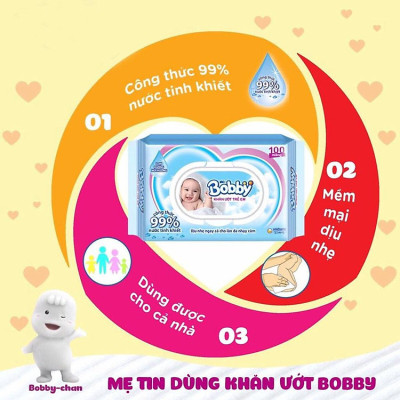 Khăn Ướt Trẻ Em Bobby 100 Tờ Không Mùi - Khăn Ướt Em Bé Bobby Không Mùi Nano Bạc
