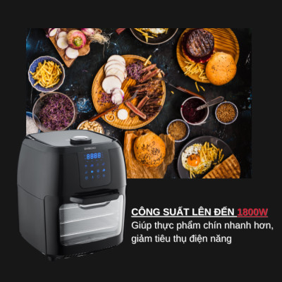 Nồi Chiên Không Dầu SHIMONO SM-AF108T 10L 1800W Cao Cấp Tiêu Chuẩn FDA Hoa Kỳ, LFGB Đức Tặng Kèm Trọn Bộ 9 Phụ Kiện Hàng Chính Hãng