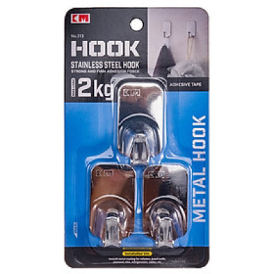 Bộ 3 Móc Dính Tường Inox 2kg KM-213 Hàng Nhật sd mọi bề mặt