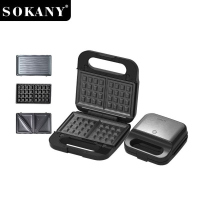 Máy kẹp nướng bánh mì đa năng 3IN1 SOKANY SK-08078 khay chống dính cao cấp dễ dàng vệ sinh, tiện dụng cho mọi gia đình - HÀNG CHÍNH HÃNG