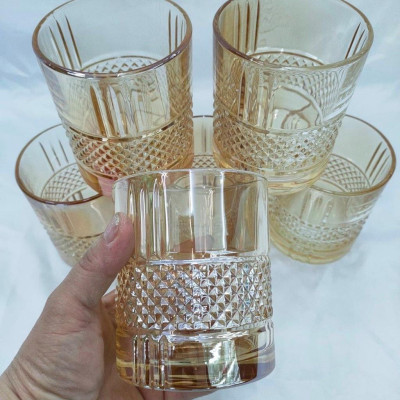 Bộ 6 cốc thủy tinh uống nước vân kim cương hạt trắng