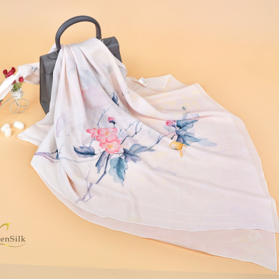 Khăn Lụa Thủy Ấn Cao Cấp Vẽ Tay Hoa Mugunghwa Hàn Quốc, Khăn Thời Trang Cao Cấp SenSilk, Khăn Lụa Tơ Tằm, Khăn Lụa Độc Bản