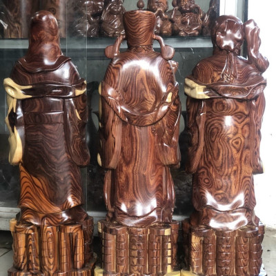 Tượng phật tam đa phúc lộc thọ bằng gỗ trắc cao 40×11×13cm