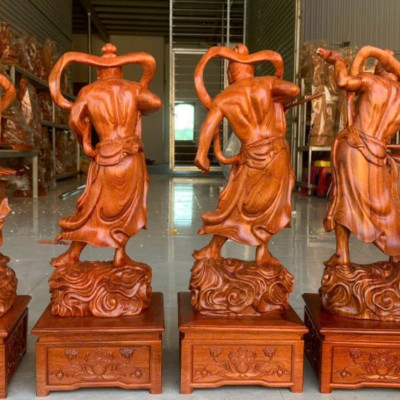 Bộ tượng tứ đại kim cương bằng gỗ hương đá kt cao 50×20×15cm + thêm kệ chân đế cao 10cm