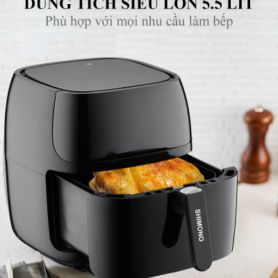 Nồi Chiên Không Dầu SHIMONO SM-AF558T 5,5L 2150W Cao Cấp Tiêu Chuẩn FDA Hoa Kỳ, LFGB Đức Tặng Kèm Trọn Bộ 9 Phụ Kiện Hàng Chính Hãng