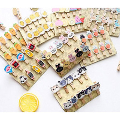 Set 10 Kẹp ảnh gỗ kèm hoạ tiết dễ thương, Kẹp treo ảnh