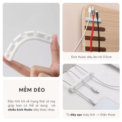 Phụ kiện giữ dây cáp sạc Giá Silicon mini cố định dây cáp sạc cho các thiết bị điện tử trên bàn làm việc - Hàng Chính Hãng