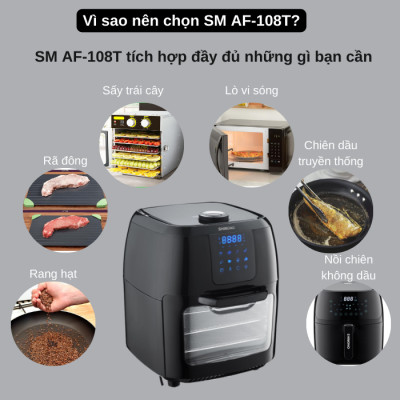 Nồi Chiên Không Dầu SHIMONO SM-AF108T 10L 1800W Cao Cấp Tiêu Chuẩn FDA Hoa Kỳ, LFGB Đức Tặng Kèm Trọn Bộ 9 Phụ Kiện Hàng Chính Hãng
