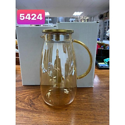 Bình đựng nước uống thủy tinh vàng bầu trơn