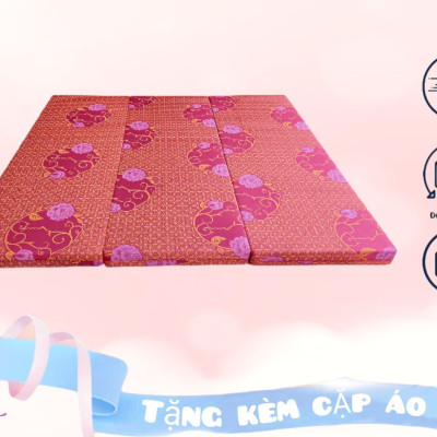 Nệm PE Hàn Quốc Cao Cấp Gấp 3 ( 1m4 x 1m95 x 3cm) Giao Màu Ngẫu Nhiên - Tặng Kèm Cặp Áo Gối