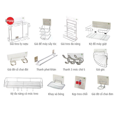 iMat Kệ dán tường nhà bếp, nhà tắm chịu lực siêu dính đa năng, móc treo dán tường cao cấp Happy Home Đài Loan