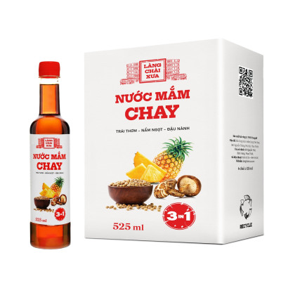 Thùng 6 chai nước mắm CHAY 3 trong 1 Làng Chài Xưa 525ml trái thơm nấm ngọt đậu nành 300 năm truyền thống