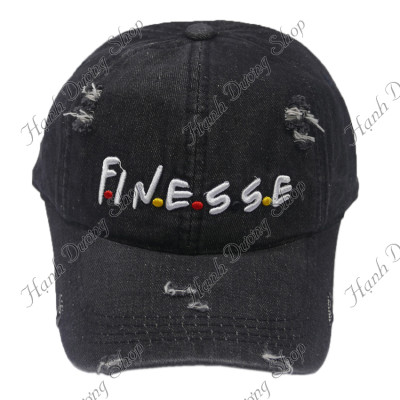Mũ lưỡi trai jean rách bụi cá tính thêu chữ Finesse đẹp mắt hợp thời trang - Hạnh Dương