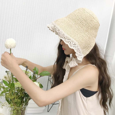 Mũ nón đi biển nón rộng vành chống nắng gấp gọn thoáng mát phối ren sành điệu dona23091001