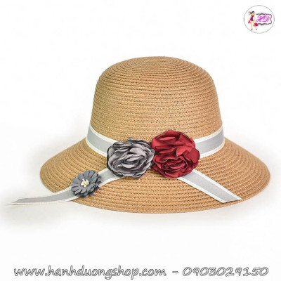 Nón du lịch bãi biển chống nắng nơ 2 hoa HQC4104