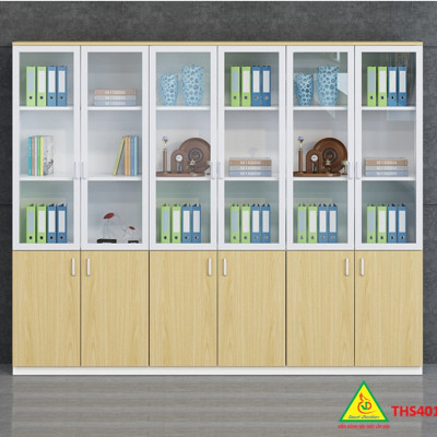 Tủ hồ sơ, tủ tài liệu, tủ văn phòng gỗ MDF cánh kính THS401 - Nội thất lắp ráp Viễn Đông adv