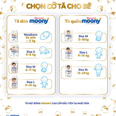 [Combo 3 Bịch] Tã/Bỉm Moony Natural Bông Organic Cao Cấp [Full Size]