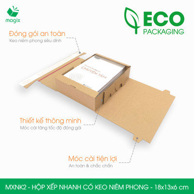 MXNK2 - 18x13x6 cm - 60 hộp carton đóng hàng xếp nhanh có keo niêm phong - Hộp gói hàng, hộp quà