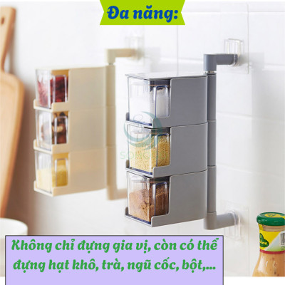 Hộp Gia Vị Treo Tường Xoay 360 Độ- Hộp Đựng Gia Vị Đa Năng Gắn Tường- Kệ Gia Vị Xoay Thông Minh 4 Ngăn- Hộp Đựng Thực Phẩm Mini Gắn Bếp- Hộp Đựng Gia Vị Dạng Kéo Gắn Đứng